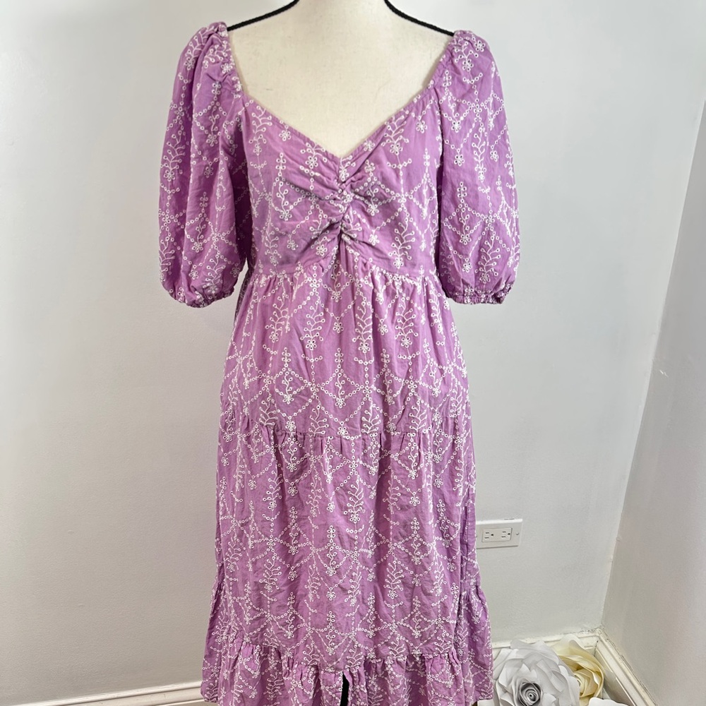 Purple Tiered‎ Puff Sleeve Midi Sundress